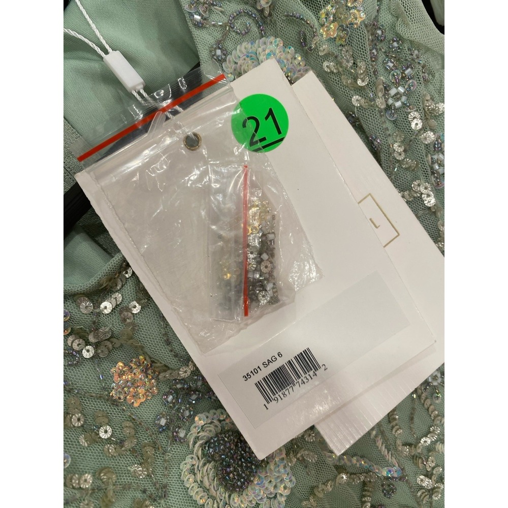 Mac Duggal 35101 Dress Seafoam Green Floral Mini Cutout Waist Sequin Beaded SZ 6 - Picture 9 of 12
